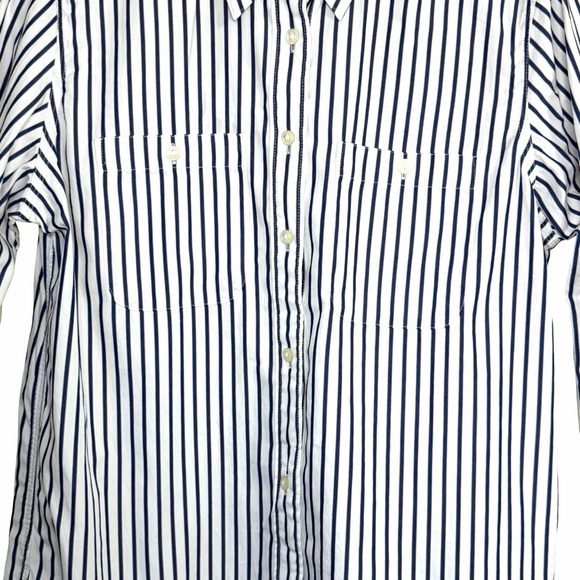 Lauren Ralph Lauren NWT White Cotton Navy Blue Striped Shirt Size Medium - Picture 7 of 16